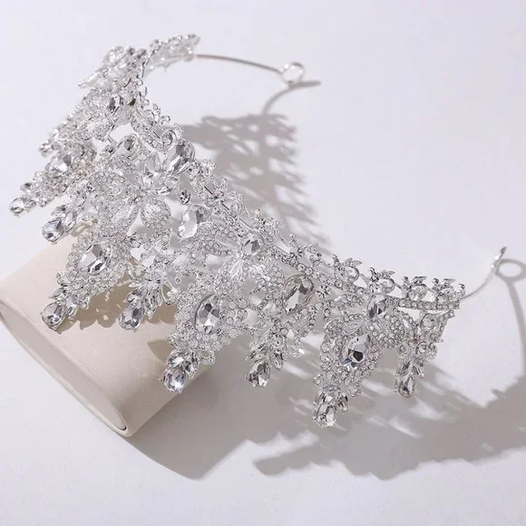 Bridal Crystal Crown Wedding Queen Princess Tiara, Silver Rhinestone, Party Gift - Picture 2 of 2